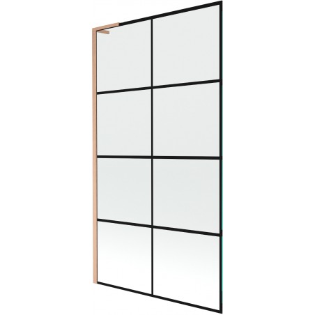 Mexen Next L kádparaván 1-szárnyú 100 x 150 cm, fekete rács, csiszolt réz - 895-100-000-03-77-65