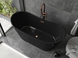 Mexen Montana szabadon álló kád 170 x 80 cm, fekete, kefélt réz túlfolyó - 52011708070-65