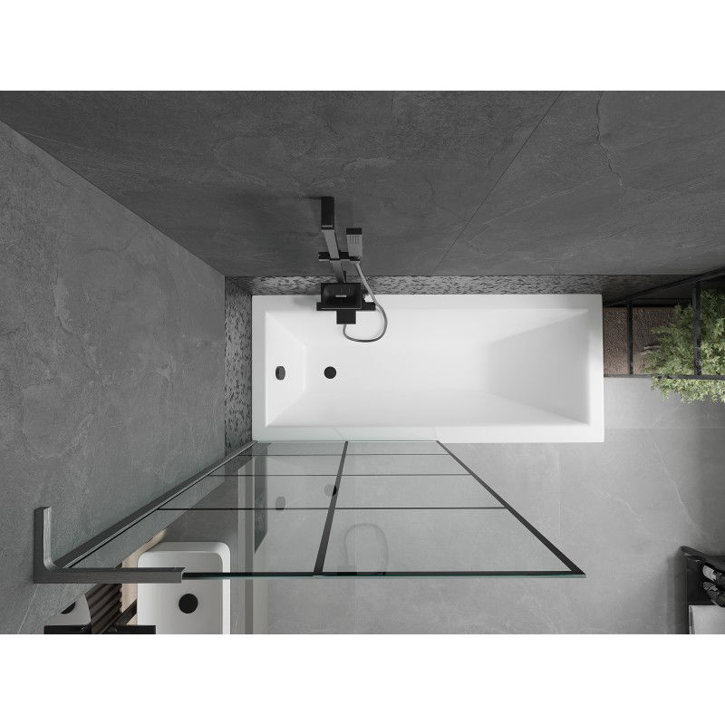 Mexen Next L egyrészes kádparavan 90 x 150 cm, fekete rács, gun gray kefélt - 895-090-000-03-77-66