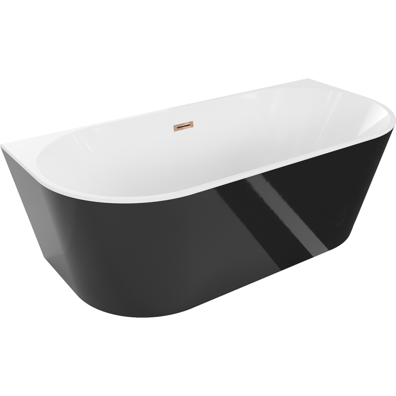 Mexen Oval cadă freestanding de perete 180 x 80 cm, alb/negru, evacuație cu aur roz - 52671808075-60