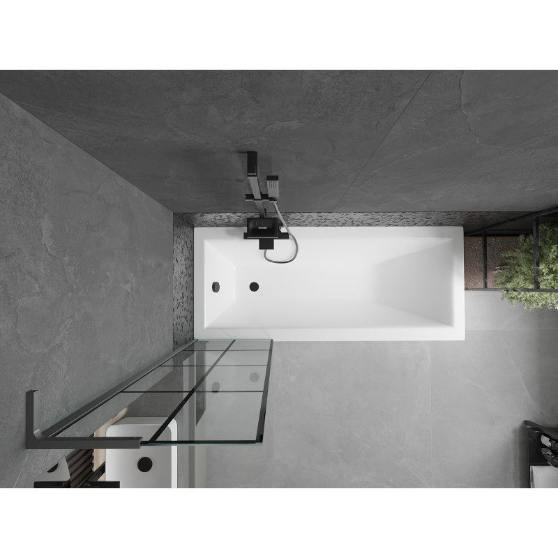 Mexen Next L kádparaván 1 szárnyú 50 x 150 cm, fekete rács, gun metal - 895-050-000-03-77-95