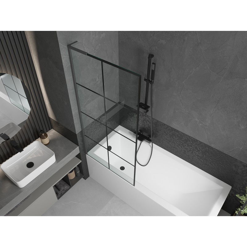 Mexen Next L paravan pentru cadă cu 1 canat 80 x 150 cm, grilaj negru, gun metal - 895-080-000-03-77-95