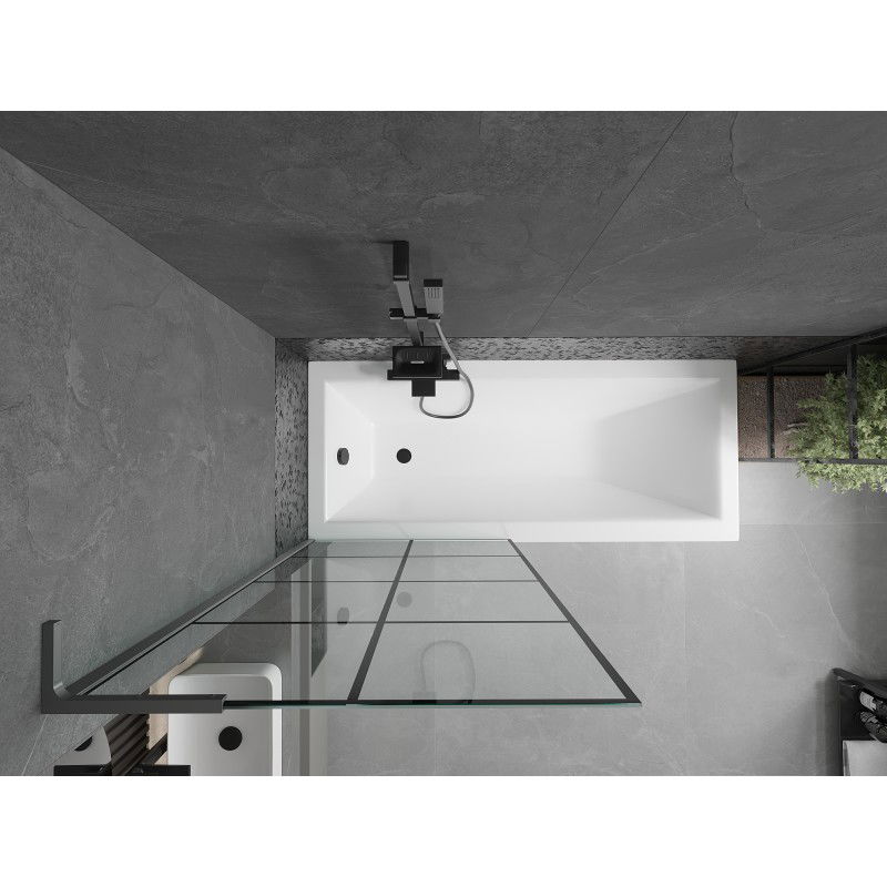 Mexen Next L 1-szárnyas fürdőszobai válaszfal 80 x 150 cm, fekete rács, gun metal - 895-080-000-03-77-95