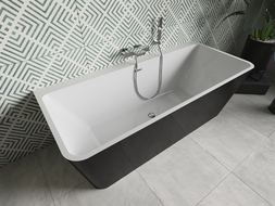 Mexen Volta cadă de baie freestanding lipită de perete 150 x 75 cm, alb/negru, preaplin crom - 51131507575-01