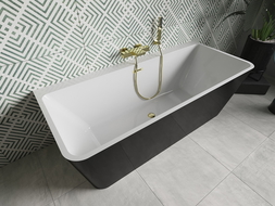 Mexen Volta cadă freestanding lângă perete 150 x 75 cm, albă/neagră, preaplin auriu - 51131507575-50