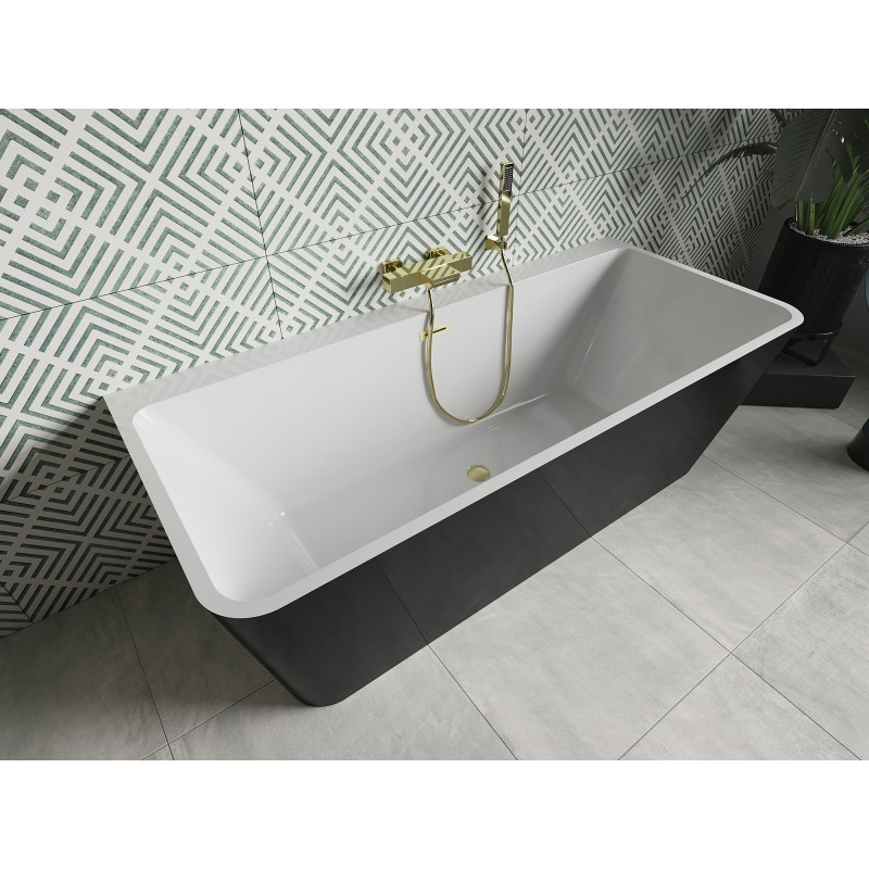 Mexen Volta szabadon álló, fal melletti kád 150 x 75 cm, fehér/fekete, aranyra csiszolt túlfolyóval - 51131507575-55