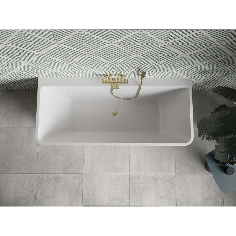 Mexen Volta szabadon álló, fal melletti kád 150 x 75 cm, fehér/fekete, aranyra csiszolt túlfolyóval - 51131507575-55