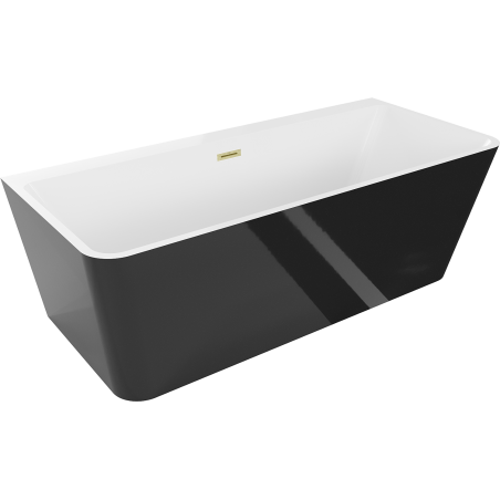 Mexen Volta szabadon álló falhoz közeli kád 170 x 75 cm, fehér/fekete, arany kefélt túlfolyó - 51131707575-55