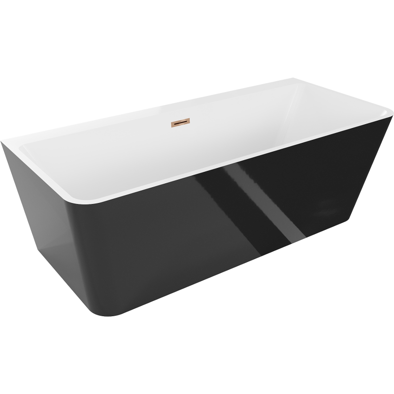 Mexen Volta cadă de baie freestanding lipită de perete 150 x 75 cm, albă/neagră, preaplin aur roz - 51131507575-60