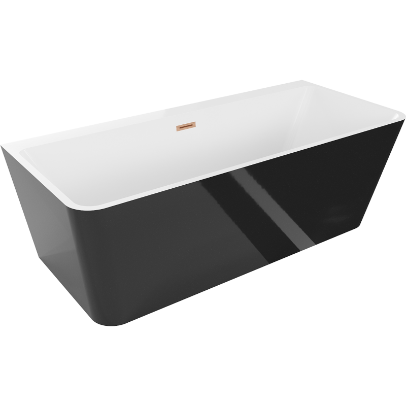 Mexen Volta szabadon álló falra szerelhető kád 170 x 75 cm, fehér/fekete, matt réz túlfolyó - 51131707575-65