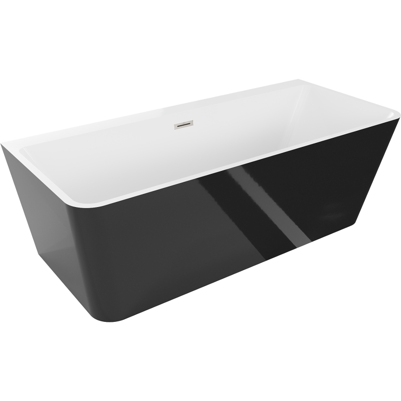 Cadă Mexen Volta, freestanding, 150 x 75 cm, alb/negru, cu scurgere din nichel periat - 51131507575-97