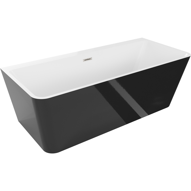 Mexen Volta szabadon álló fal melletti kád 170 x 75 cm, fehér/fekete, selyemfényű nikkel túlfolyó - 51131707575-97