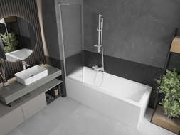 Paravan cadă Mexen Next L, 1-panou, 50 x 150 cm, dungi, alb - 895-050-000-03-09-20