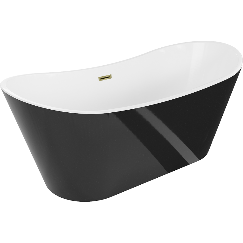 Mexen Montana cadă de sine stătătoare 180 x 90 cm, albă/neagră, preaplin auriu - 52011809075-50