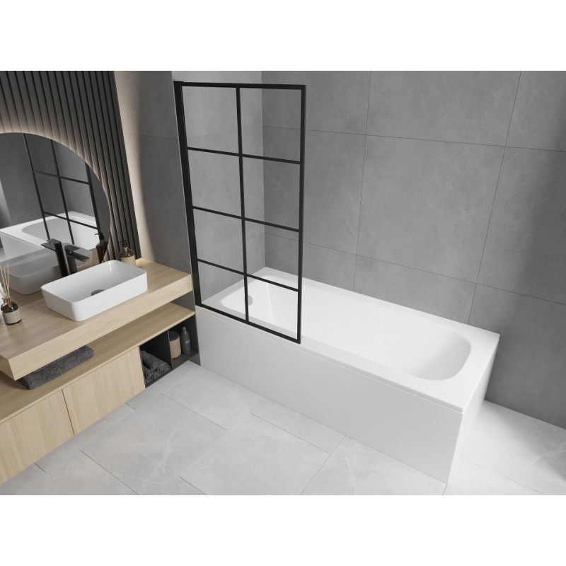 Mexen Vega cadă dreptunghiulară 170 x 70 cm cu carcasă și paravan cu 1 canat 80 cm, model fix negru - 550117070X9308007077