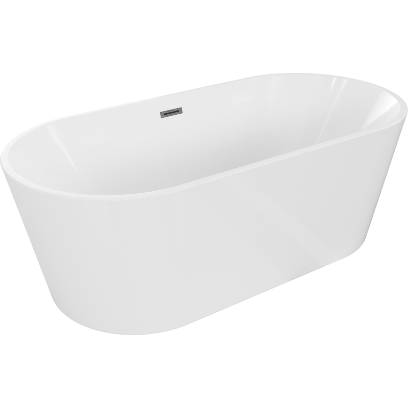 Mexen Luna cadă de baie freestanding 150 x 75 cm, albă, preaplin gri metalic periat - 52031507500-66