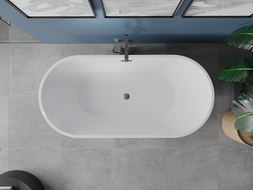 Mexen Luna cadă de baie freestanding 150 x 75 cm, albă, preaplin gri metalic periat - 52031507500-66