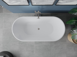 Mexen Luna cadă de baie freestanding 150 x 75 cm, albă, preaplin nichel periat - 52031507500-97