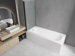 Mexen Vega téglalap alakú kád 180 x 80 cm burkolattal és 1-szárnyú paravánnal 70 cm, átlátszó, fekete - 550118080X9007017000