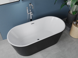 Mexen Luna cada freestanding 150 x 75 cm, alb/negru, drenaj crom - 52031507575-01