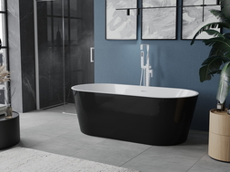 Mexen Luna cadă freestanding 150 x 75 cm, alb/negru, deversare albă - 52031507575-20