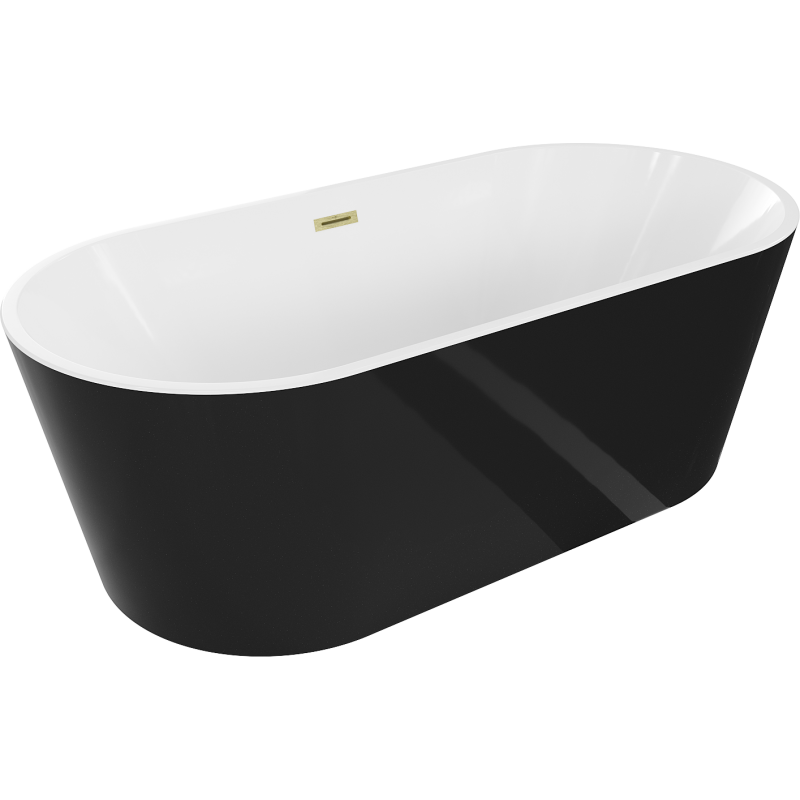 Mexen Luna szabadon álló kád 160 x 75 cm, fehér/fekete, arany kefezett túlfolyó - 52031607575-55