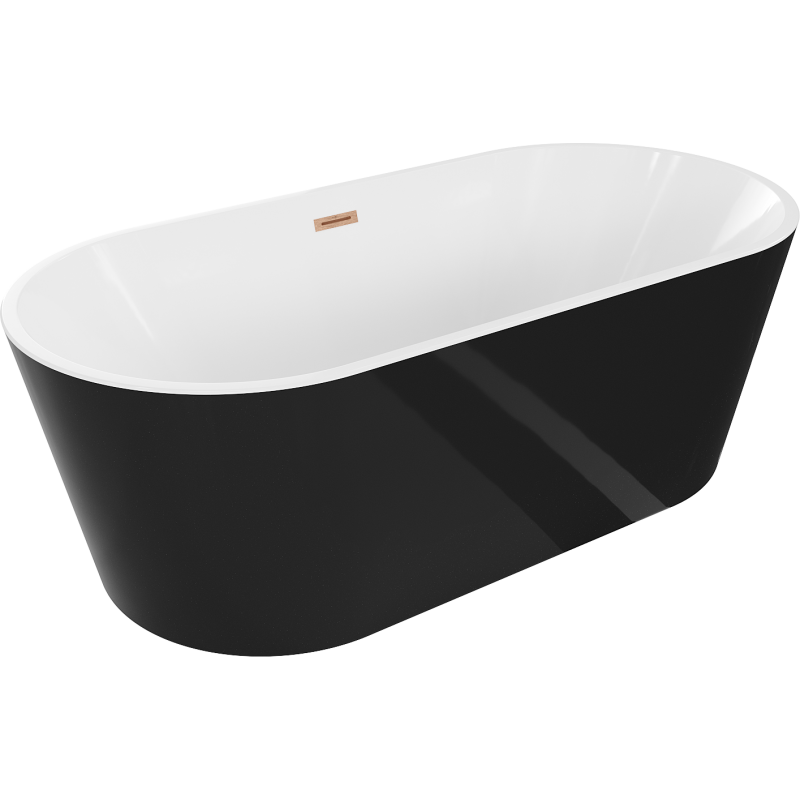 Mexen Luna szabadon álló kád 160 x 75 cm, fehér/fekete, réz túlfolyó - 52031607575-65