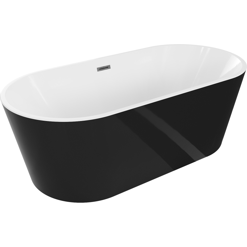 Mexen Luna szabadon álló kád 150 x 75 cm, fehér/fekete, gun gray csiszolt túlfolyó - 52031507575-66