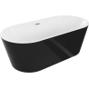 Mexen Luna cadă freestanding 150 x 75 cm, alb/negru, overflow nichel periat - 52031507575-97