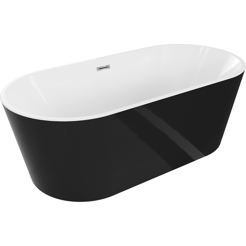 Mexen Luna szabadon álló kád 170 x 80 cm, fehér/fekete, króm túlfolyó - 52031708075-01
