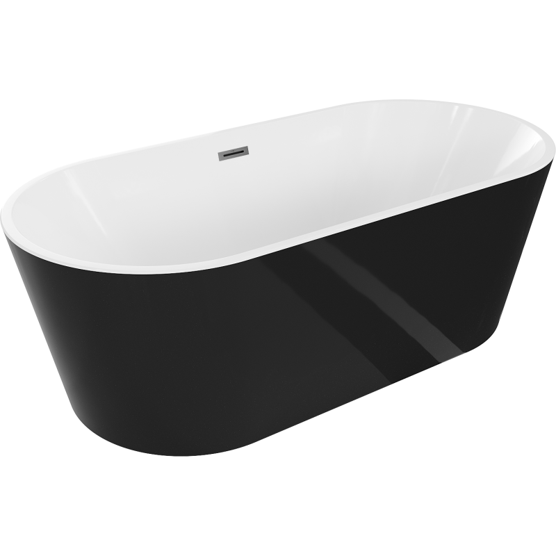 Mexen Luna szabadon álló kád 180 x 80 cm, fehér/fekete, gun metal túlfolyó - 52031808075-95