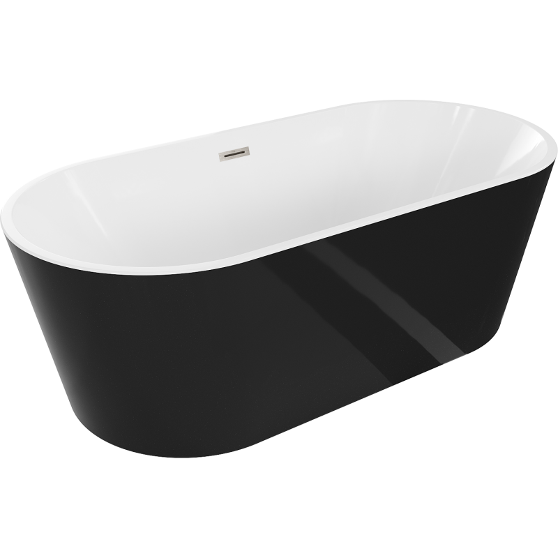 Mexen Luna szabadon álló kád 170 x 80 cm, fehér/fekete, túlfolyós szálcsiszolt nikkel - 52031708075-97
