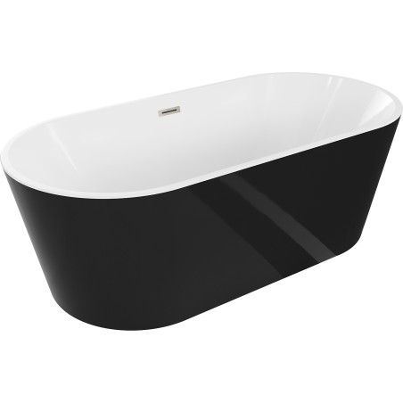 Mexen Luna cadă freestanding 170 x 80 cm, albă/neagră, preaplin nichel periat - 52031708075-97