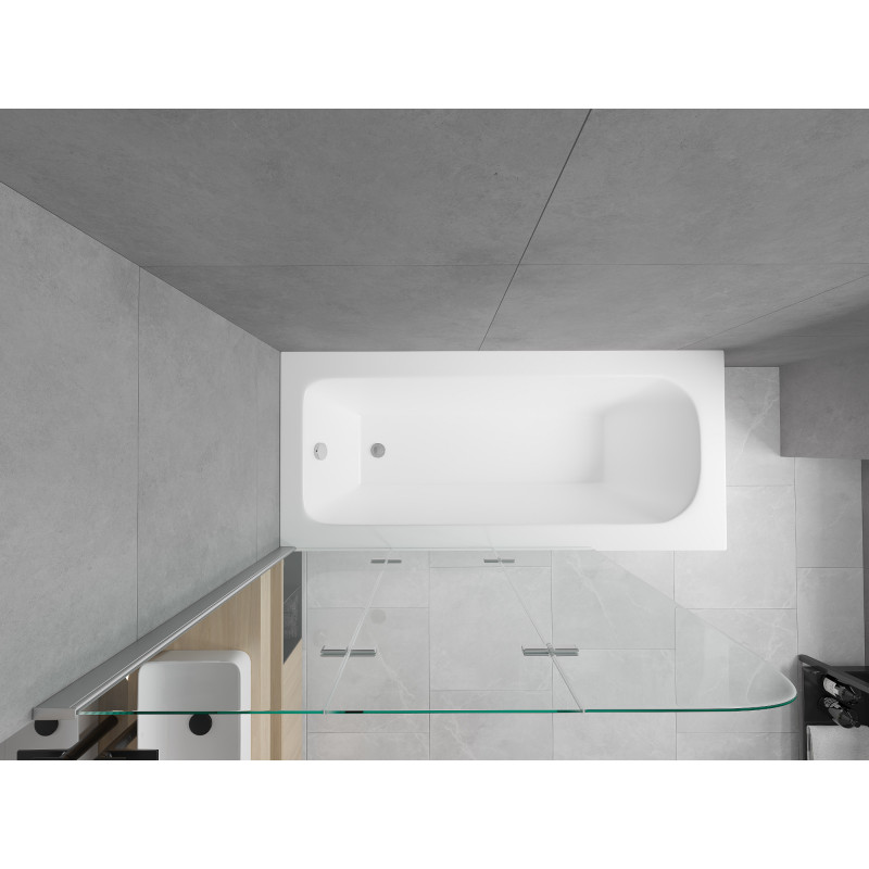Mexen Vega cadă dreptunghiulară 180 x 80 cm cu înveliș și paravan cu 3 panouri 120 cm, transparent, crom
