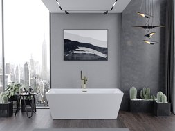 Mexen Lita cadă freestanding 170 x 75 cm, albă, preaplin auriu - 52121707500-50