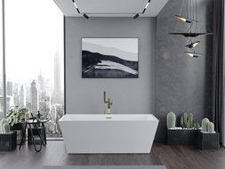 Mexen Lita szabadon álló kád 170 x 75 cm, fehér, arany kefélt túlfolyó - 52121707500-55