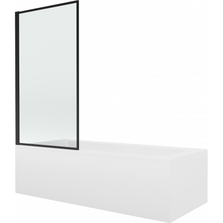 Mexen Vega cada dreptunghiulară 180 x 80 cm cu carcasă și paravan cu 1 canat 70 cm, model negru fix - 550118080X9307007070