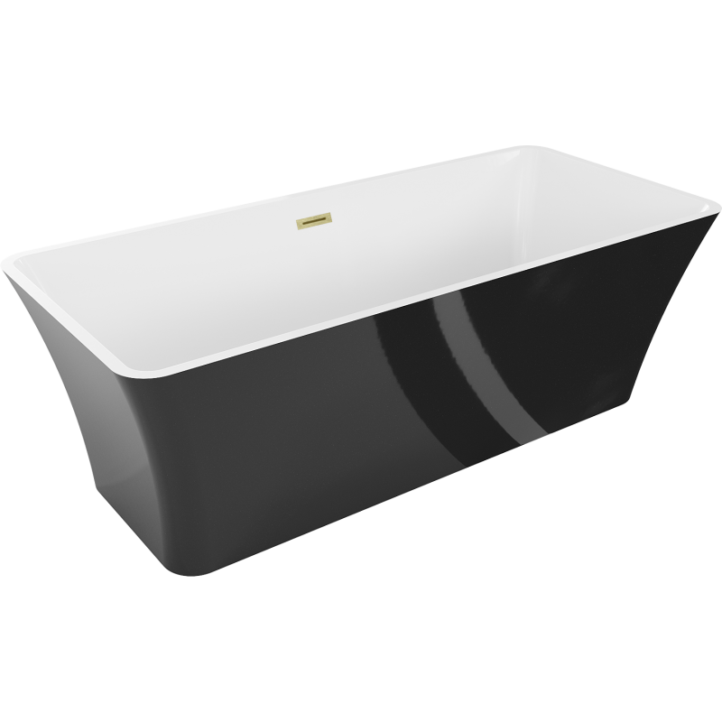 Mexen Tonia szabadon álló kád 170 x 75 cm, fehér/fekete, arany szálcsiszolt túlfolyó - 52171707575-55