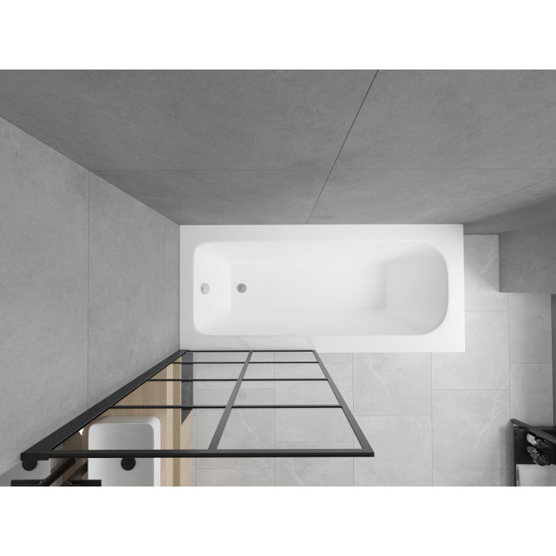 Mexen Vega cadă dreptunghiulară 180 x 80 cm cu carcasă și paravan cu 1 canat 70 cm, model negru - 550118080X9307017077