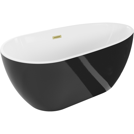 Mexen Eos szabadon álló kád 170 x 75 cm, fehér/fekete, túlfolyó arany kefélt - 52471707575-55