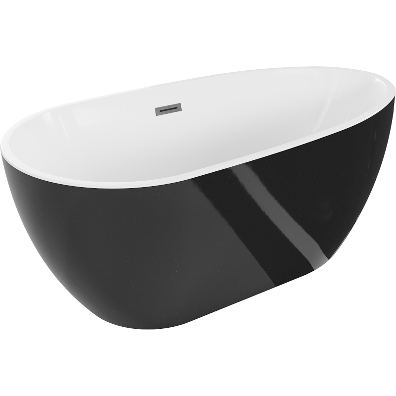 Mexen Eos szabadon álló kád 150 x 75 cm, fehér/fekete, gun gray csiszolt túlfolyóval - 52471507575-66