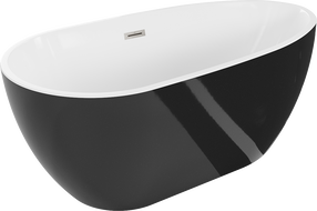 Mexen Eos szabadon álló kád 150 x 75 cm, fehér/fekete, nikkel szálcsiszolt túlfolyó - 52471507575-97