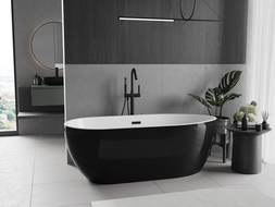 Mexen Eos cadă freestanding 150 x 75 cm, albă/neagră, preaplin negru - 52471507575-70