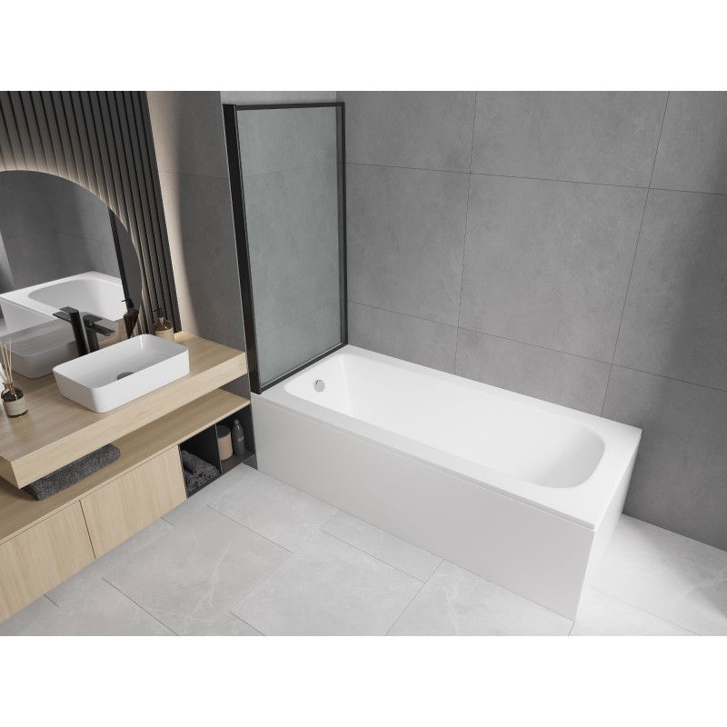 Mexen Vega cadă dreptunghiulară 180 x 80 cm cu panou și paravan cu 1 canat de 80 cm, model negru - 550118080X9308017070