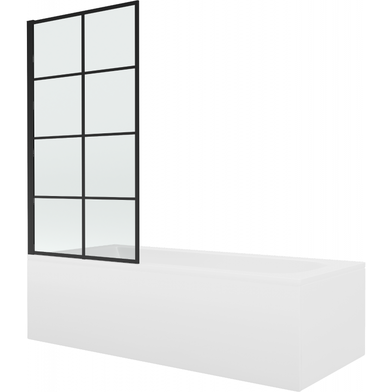 Mexen Vega cadă dreptunghiulară 180 x 80 cm cu carcasă și paravan cu 1 panou de 80 cm, model negru - 550118080X9308017077