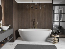 Mexen Bilbao szabadon álló kád 180 x 90 cm, fehér, arany szálcsiszolt túlfolyóval - 51311809000-55