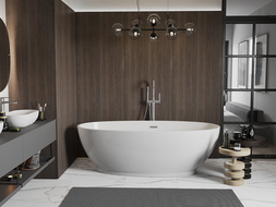 Cadă freestanding Mexen Bilbao 180 x 90 cm, alb, cu preaplin din nichel periat - 51311809000-97