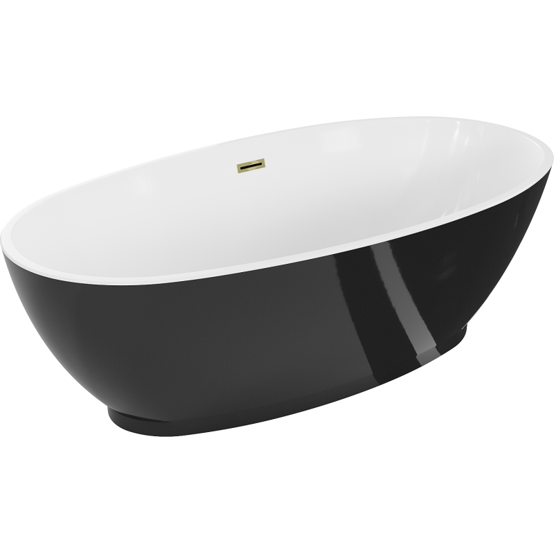 Mexen Bilbao cadă freestanding 180 x 90 cm, albă/neagră, preaplin auriu - 51311809075-50