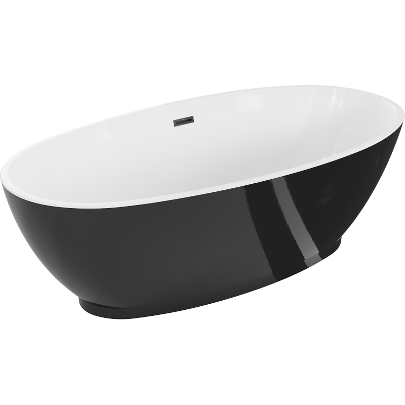 Mexen Bilbao cadă freestanding 180 x 90 cm, albă/neagră, preaplin negru - 51311809075-70