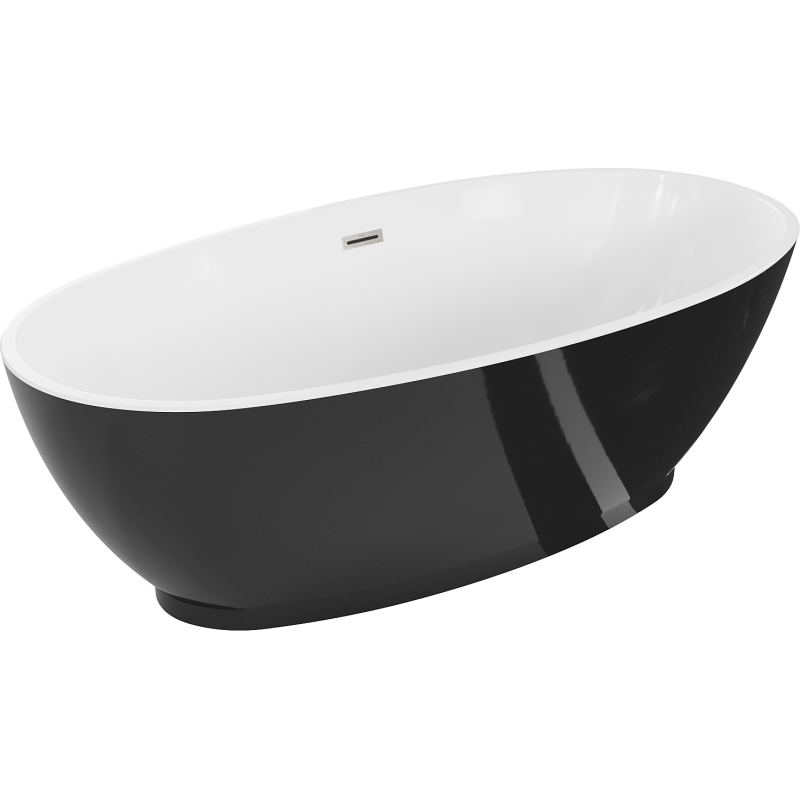 Mexen Bilbao cadă freestanding 180 x 90 cm, albă/neagră, preaplin nichel periat - 51311809075-97